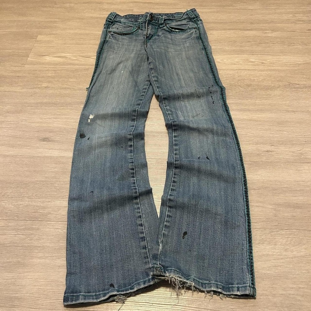 28x32 Blue Embroidered Distressed Bootcut Jeans Y2K